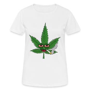 Hanfblatt mit Kifferaugen - Frauen T-Shirt atmungsaktiv - Weiß - Vorne - AI Model Female 172 dark (172cm)