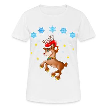 Rennes Rudolf avec bonnet de Père Noël - T-shirt respirant Femme - blanc - Devant - AI Model Female 172 dark (172cm)