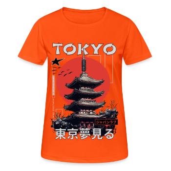 Tokyo, Japon, Pagode, ville, horizon, soleil, montagne - T-shirt respirant Femme - orange néon - Devant - AI Model Female 172 dark (172cm)