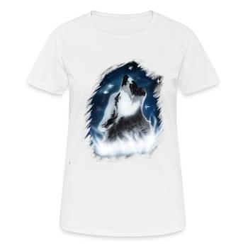 Heulender Wolf im Nachthimmel Airbrush-Design - Frauen T-Shirt atmungsaktiv - Weiß - Vorne - AI Model Female 172 dark (172cm)