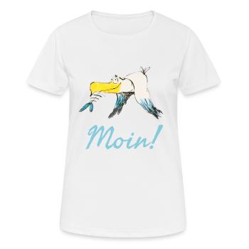 Lustige Moin Möwe von Volker Ernsting - Frauen T-Shirt atmungsaktiv - Weiß - Vorne - AI Model Female 172 dark (172cm)