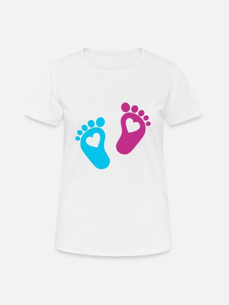 Bebé pies padres bebé corazón niño hijo embarazada - Camiseta mujer transpirable - blanco