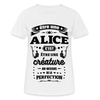 NOM - PRÉNOM - ALICE - T-shirt respirant Femme - blanc - Devant - AI Model Female 172 dark (172cm)