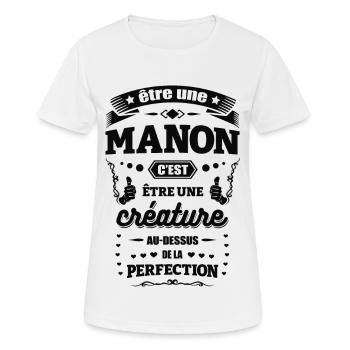 NOM - PRÉNOM - MANON - T-shirt respirant Femme - blanc - Devant - AI Model Female 172 dark (172cm)