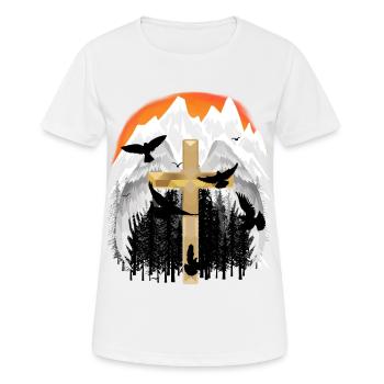 Croix, Montagnes, Montagnes, Pics, Deuil, Mort, Jésus Dieu - T-shirt respirant Femme - blanc - Devant - AI Model Female 172 dark (172cm)