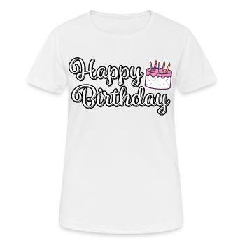 Happy Birthdy Birthday Greeting Birthday Cake - Women's Breathable T-Shirt - white - Front - AI Model Female 172 dark (172cm)