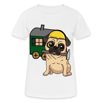 Baustelle Handwerker Hund Mops Bauwagen Job Hammer - Frauen T-Shirt atmungsaktiv - Weiß - Vorne - AI Model Female 172 dark (172cm)