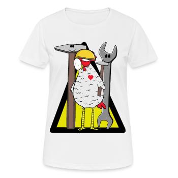 Baustelle Huhn Schutzhelm Werkzeug Bauherr Hammer - Frauen T-Shirt atmungsaktiv - Weiß - Vorne - AI Model Female 172 dark (172cm)