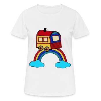 himmlisch wohnen Bauwagen Regenbogen Hippie - Frauen T-Shirt atmungsaktiv - Weiß - Vorne - AI Model Female 172 dark (172cm)