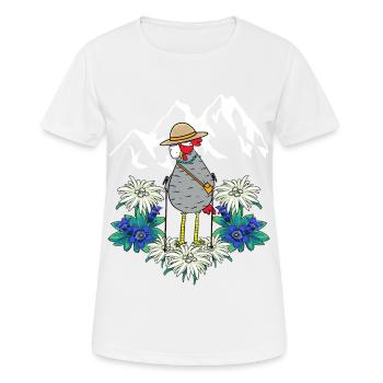 Oma Huhn Urlaub Langlauf Trecking Gebirge wandern - Frauen T-Shirt atmungsaktiv - Weiß - Vorne - AI Model Female 172 dark (172cm)