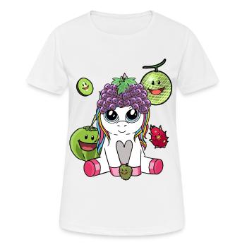 Sommerzeit Einhorn exotisch Obst Früchte Vitamine - Frauen T-Shirt atmungsaktiv - Weiß - Vorne - AI Model Female 172 dark (172cm)