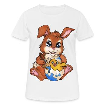 Niedlicher Hase Häschen Osterei mit Küken Ostern - Frauen T-Shirt atmungsaktiv - Weiß - Vorne - AI Model Female 172 dark (172cm)