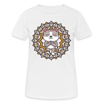 Yoga Katze Comic Tiere Lustig Süß Joga Mandala - Frauen T-Shirt atmungsaktiv - Weiß - Vorne - AI Model Female 172 dark (172cm)