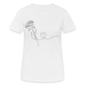 One line drawing of rose and heart - Women's Breathable T-Shirt - white - Front - AI Model Female 172 dark (172cm)
