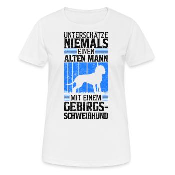 Alter Mann mit Bayerischer Gebirgsschweißhund - Frauen T-Shirt atmungsaktiv - Weiß - Vorne - AI Model Female 172 dark (172cm)