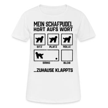 Schafpudel Hundetricks altdeutscher Hütepudel - Frauen T-Shirt atmungsaktiv - Weiß - Vorne - AI Model Female 172 dark (172cm)
