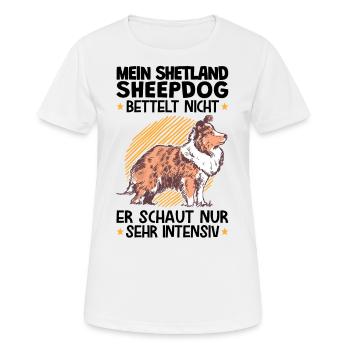Mein Shetland Sheepdog schaut sehr intensiv - Frauen T-Shirt atmungsaktiv - Weiß - Vorne - AI Model Female 172 dark (172cm)