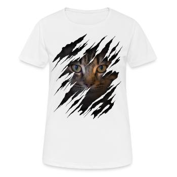 Katze mit Kratzer - Katzengesicht Scratch Cat - Frauen T-Shirt atmungsaktiv - Weiß - Vorne - AI Model Female 172 dark (172cm)