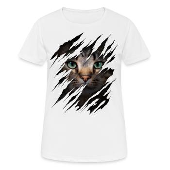 Katze mit Kratzer - Katzengesicht Scratch Cat - Frauen T-Shirt atmungsaktiv - Weiß - Vorne - AI Model Female 172 dark (172cm)
