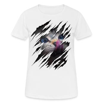 Katze mit Kratzer - Katzengesicht Scratch Cat - Frauen T-Shirt atmungsaktiv - Weiß - Vorne - AI Model Female 172 dark (172cm)