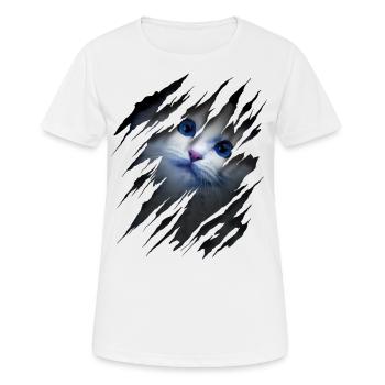 Katze mit Kratzer - Katzengesicht Scratch Cat - Frauen T-Shirt atmungsaktiv - Weiß - Vorne - AI Model Female 172 dark (172cm)