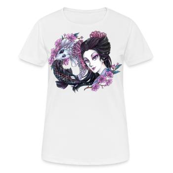 Sexy Geisha im Manga Style mit Japan Koi Fischen - Frauen T-Shirt atmungsaktiv - Weiß - Vorne - AI Model Female 172 dark (172cm)