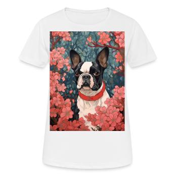 Boston Terrier Hund im anime japanische Kunst - Frauen T-Shirt atmungsaktiv - Weiß - Vorne - AI Model Female 172 dark (172cm)
