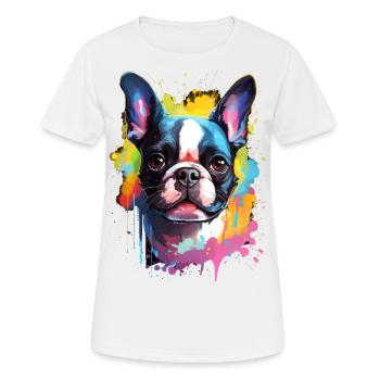 bunter Boston Terrier - bunte Hunde - Frauen T-Shirt atmungsaktiv - Weiß - Vorne - AI Model Female 172 dark (172cm)