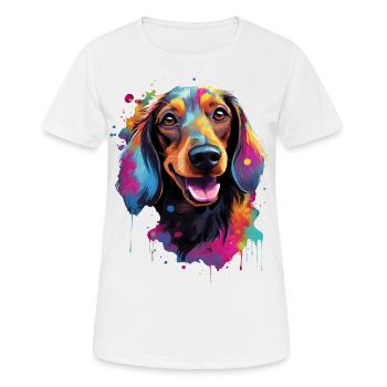 bunter Dackel Dachshund bunter Hund - Frauen T-Shirt atmungsaktiv - Weiß - Vorne - AI Model Female 172 dark (172cm)