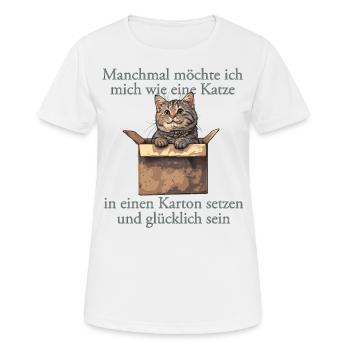 Katze im Karton Katzenmama und Katzenfan - Frauen T-Shirt atmungsaktiv - Weiß - Vorne - AI Model Female 172 dark (172cm)