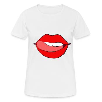 bouche rouge cadeau lèvres baiser langue dents lèvres - T-shirt respirant Femme - blanc - Devant - AI Model Female 172 dark (172cm)