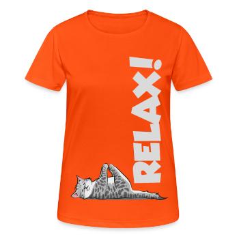 Relax Cat Yoga Gymnastique Chill Méditation - T-shirt respirant Femme - orange néon - Devant - AI Model Female 172 dark (172cm)