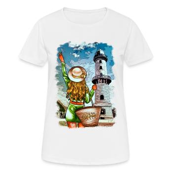 Warnemünde Leuchtturm Mädchen Illustration blond - Frauen T-Shirt atmungsaktiv - Weiß - Vorne - AI Model Female 172 dark (172cm)