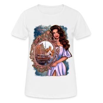 Wismar Illustration Woman with Mirror - Women's Breathable T-Shirt - white - Front - AI Model Female 172 dark (172cm)