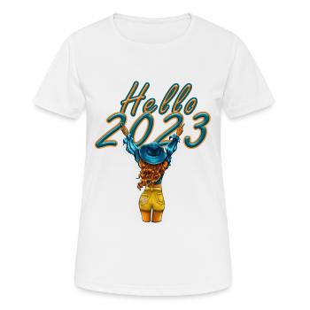 Hello 2023 Illustration Frau - Frauen T-Shirt atmungsaktiv - Weiß - Vorne - AI Model Female 172 dark (172cm)