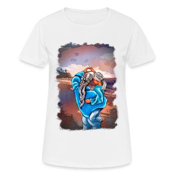 MutterTochter Liebe Strand Meer Illustration blond - Frauen T-Shirt atmungsaktiv - Weiß - Vorne - AI Model Female 172 dark (172cm)
