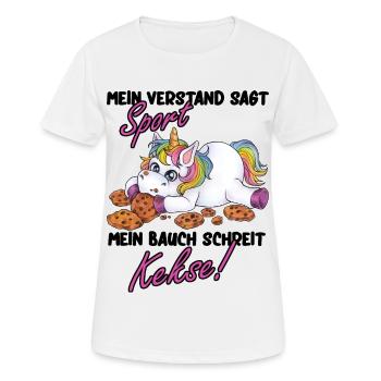 Mein Verstand sagt Sport mein Bauch schreit Kekse - Frauen T-Shirt atmungsaktiv - Weiß - Vorne - AI Model Female 172 dark (172cm)