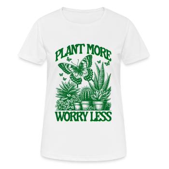 PLANT MORE WORRY LESS Gardening - Women's Breathable T-Shirt - white - Front - AI Model Female 172 dark (172cm)