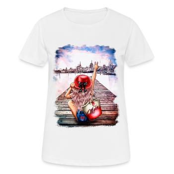 Rostock skyline Gehlsdorf femme blonde - T-shirt respirant Femme - blanc - Devant - AI Model Female 172 dark (172cm)