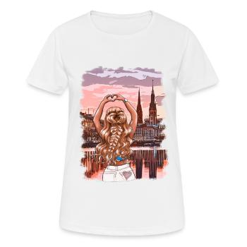 Mein Hamburg Frau Skyline Illustration - Frauen T-Shirt atmungsaktiv - Weiß - Vorne - AI Model Female 172 dark (172cm)