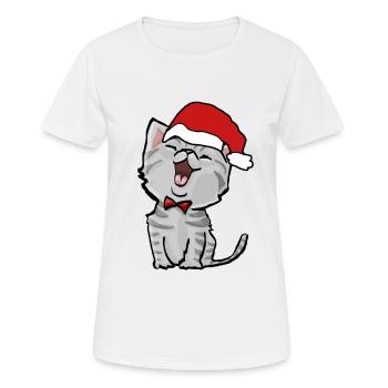 cute christmas cat tomcat christmas cat xmas - Women's Breathable T-Shirt - white - Front - AI Model Female 172 dark (172cm)