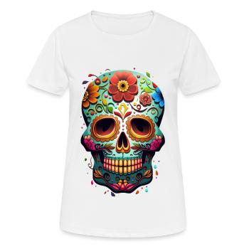 Crâne décoratif Méxicain - T-shirt respirant Femme - blanc - Devant - AI Model Female 172 dark (172cm)