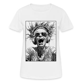 Vibrations musicales: Sentez l’onde de choc dans vos cheveux - T-shirt respirant Femme - blanc - Devant - AI Model Female 172 dark (172cm)