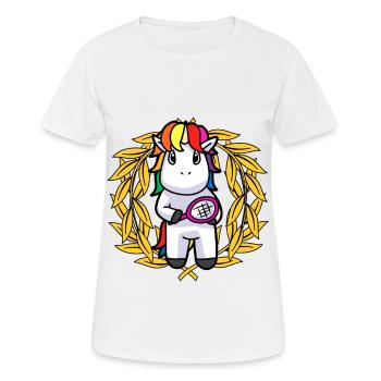Platzierung Sieger Gewinner Einhorn Tennisspieler - Frauen T-Shirt atmungsaktiv - Weiß - Vorne - AI Model Female 172 dark (172cm)