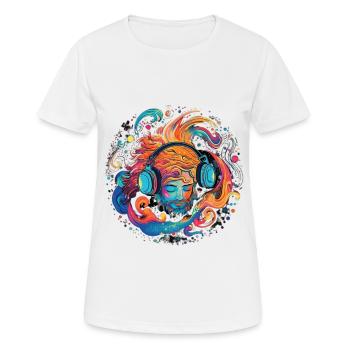 Man with headphones, listening to music - Women's Breathable T-Shirt - white - Front - AI Model Female 172 dark (172cm)