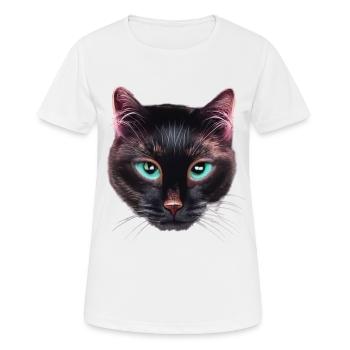 Schwarze Katze mit blauen Augen nicht glücklich - Frauen T-Shirt atmungsaktiv - Weiß - Vorne - AI Model Female 172 dark (172cm)