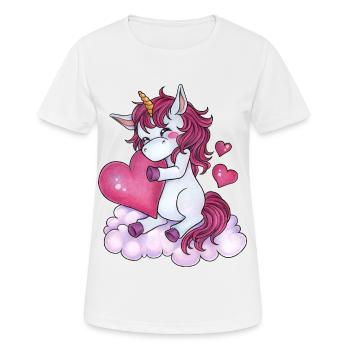 Niedliches Einhorn mit Herz Valentin Knuddeln Paar - Frauen T-Shirt atmungsaktiv - Weiß - Vorne - AI Model Female 172 dark (172cm)