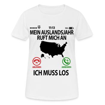 USA Amerika Auslandsjahr Au Pair Abschiedsgeschenk - Frauen T-Shirt atmungsaktiv - Weiß - Vorne - AI Model Female 172 dark (172cm)