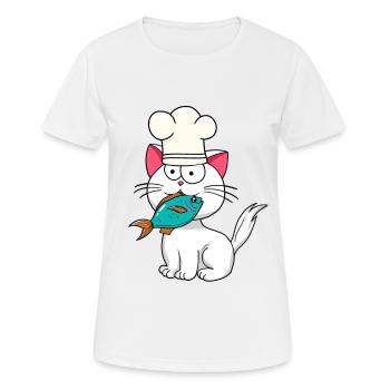 Cat, Fish, Cook, Cooking, Home Cook, Cats, Fish - Women's Breathable T-Shirt - white - Front - AI Model Female 172 dark (172cm)
