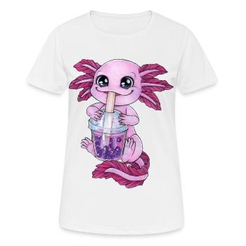 Lustiges Axolotl Salamander mit Bubble Tea trinken - Frauen T-Shirt atmungsaktiv - Weiß - Vorne - AI Model Female 172 dark (172cm)